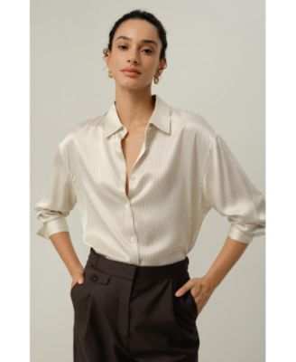 Women's Silk Charmeuse Pinstripe Shirt