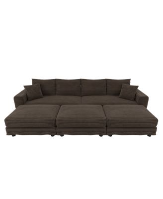  Plush Corduroy 4-Seat Sofa, Modern Comfy Upholstered Cloud Couch with Pillows & Ottomans.