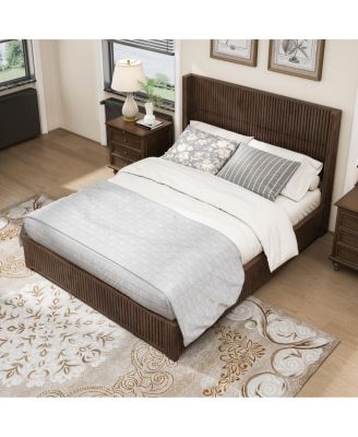 Streamdale Solid Walnut Queen Platform Bed Frame - No Box Spring Needed