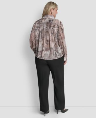 Plus Size Collared Neck Long-Sleeve Top