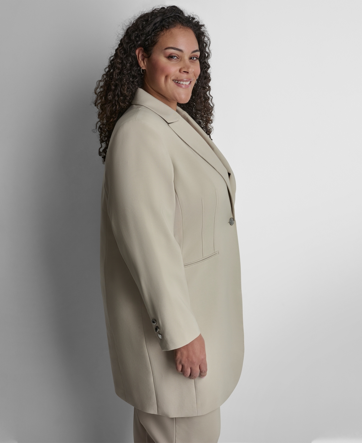 Dkny Plus Notch Collar Buttoned Jacket