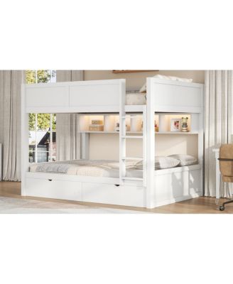 Full XL over Full XL Bunk Bed with Storage, LED, 2 Drawers