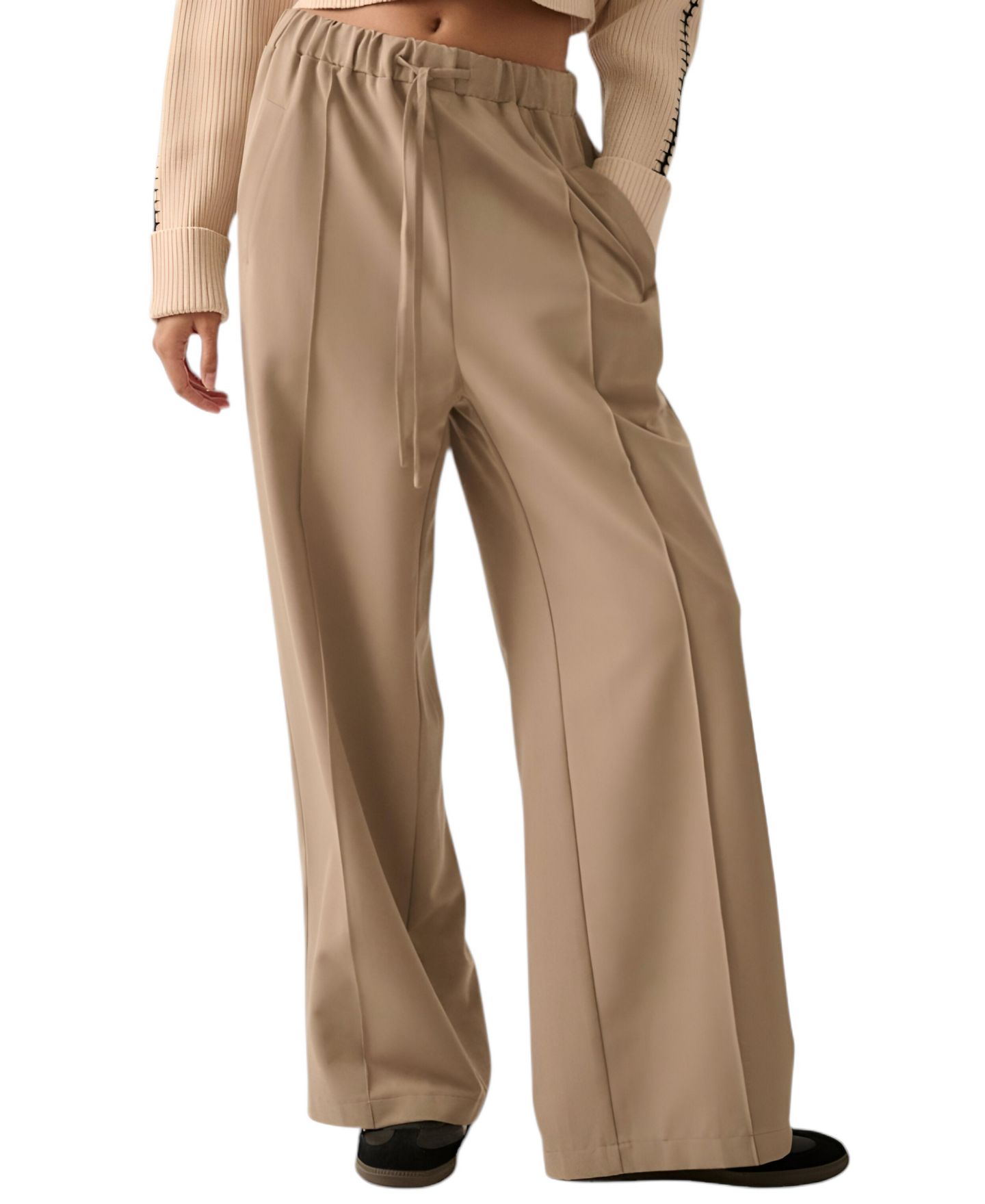 Женские брюки Modenaire High-Rise Wide-Leg Drawstring, цвет: Хаки — фото 1