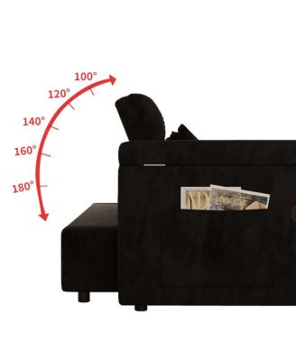 65-inch 3-in-1 foldable sofa bed with table, storage armrests, velvet finish