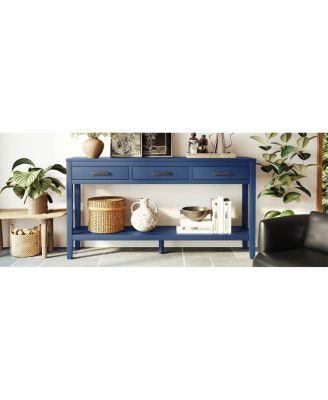 59.1" Farmhouse Console Table with 3 Drawers & Bottom Shelf