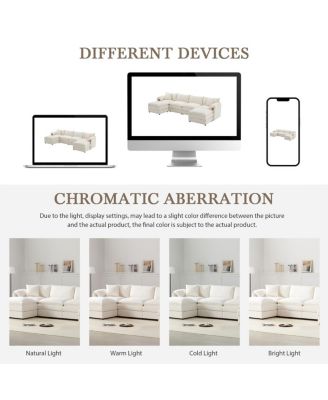 136" Chenille Modular Sectional Sofa with Deep Seat & Movable Ottoman