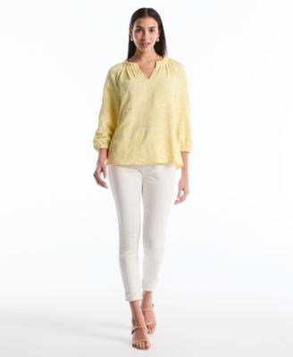 Petite Floral Embroidered 3/4-Sleeve Blouse