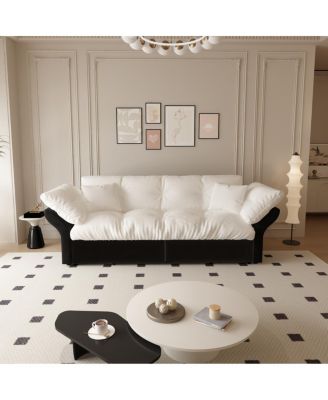 Queen Pull Out Sofa Bed, 3-in-1 Convertible Sleeper Tufted Sofa with 2 Pillows