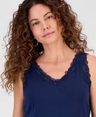 Women's Lace-Trim Cotton Tank Top