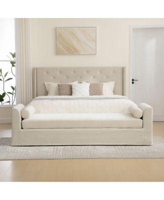 Streamdale Modern Chenille Chaise Lounge Couch with Armrests and Bolster Pillows - Beige