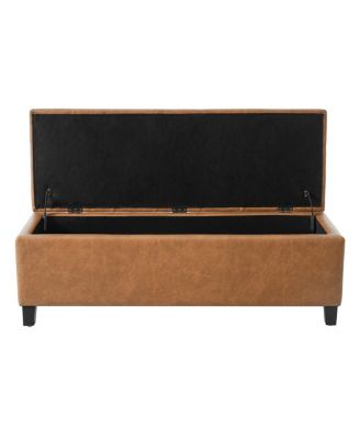 Streamdale Ottoman Bench with Storage, Brown PU Surface, Rubber Wood Legs, 300 lbs Capacity