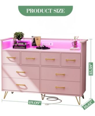 Drawer Wood Dressers for Bedroom with Led Light and Power Outlet for Adult and Kids Bedroom.