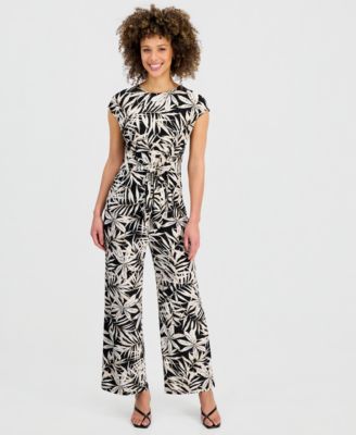 Women's Printed Cap-Sleeve Tie-Waist Top & Wide-Leg Pants