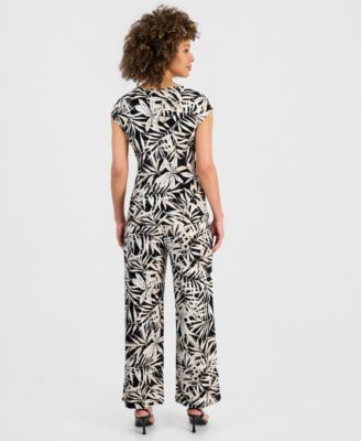 Women's Printed Cap-Sleeve Tie-Waist Top & Wide-Leg Pants