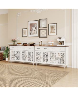 Vintage Sideboard Buffet Cabinet with Hand-Carved Doors & 4 Doors