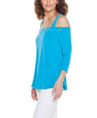 Women's Grommet Trim Cold Shoulder Top