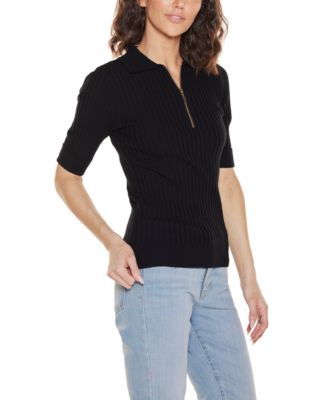 Women's Collared Quarter Zip Ribbed Knit Sweater
