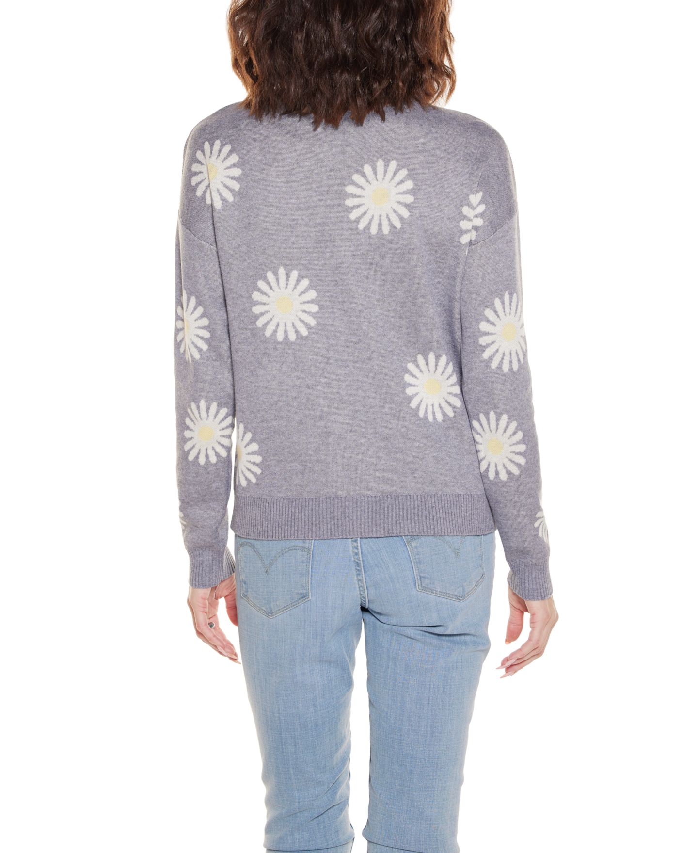 Женский свитер Belldini Jacquard Flower Crew Neck, цвет: Меланжевый серый — фото 3