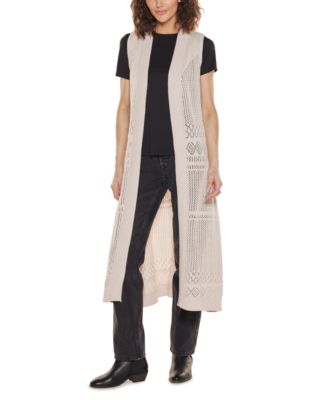 Women's Pointelle Sleeveless Duster Cardigan Sweater