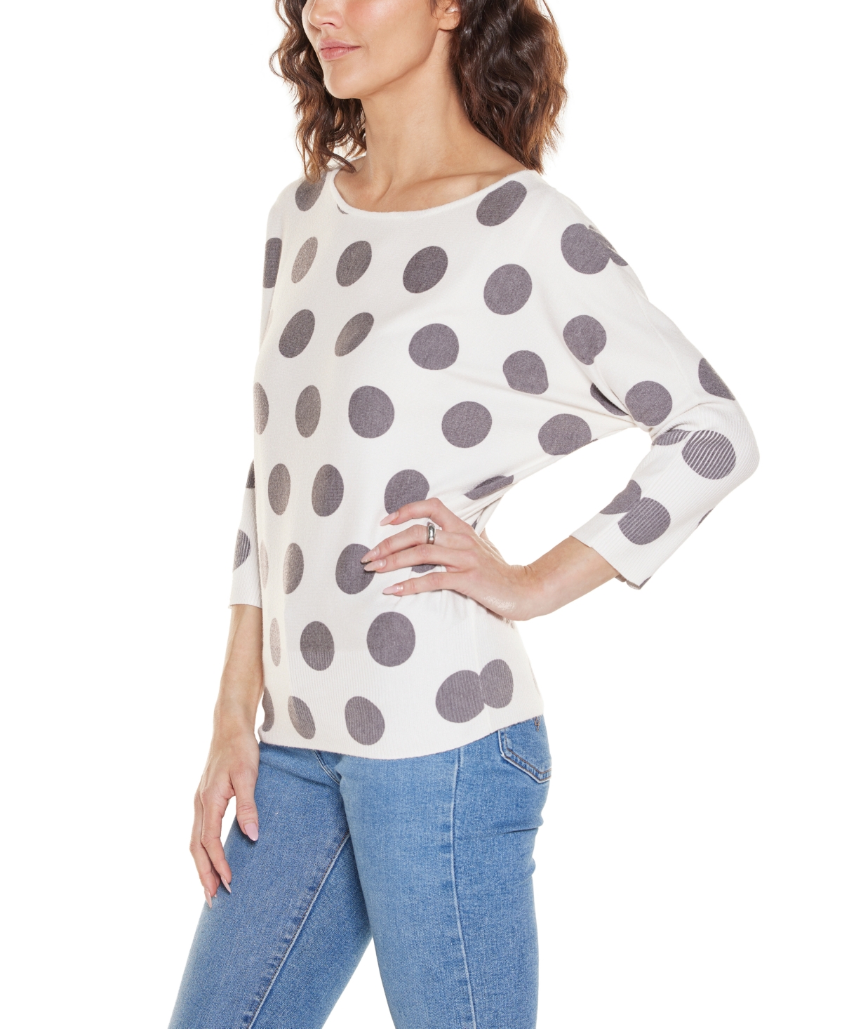 Belldini Women's Boat neck Dot Pattern Sweater