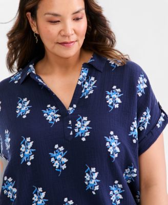 Plus Size Collared Popover Top