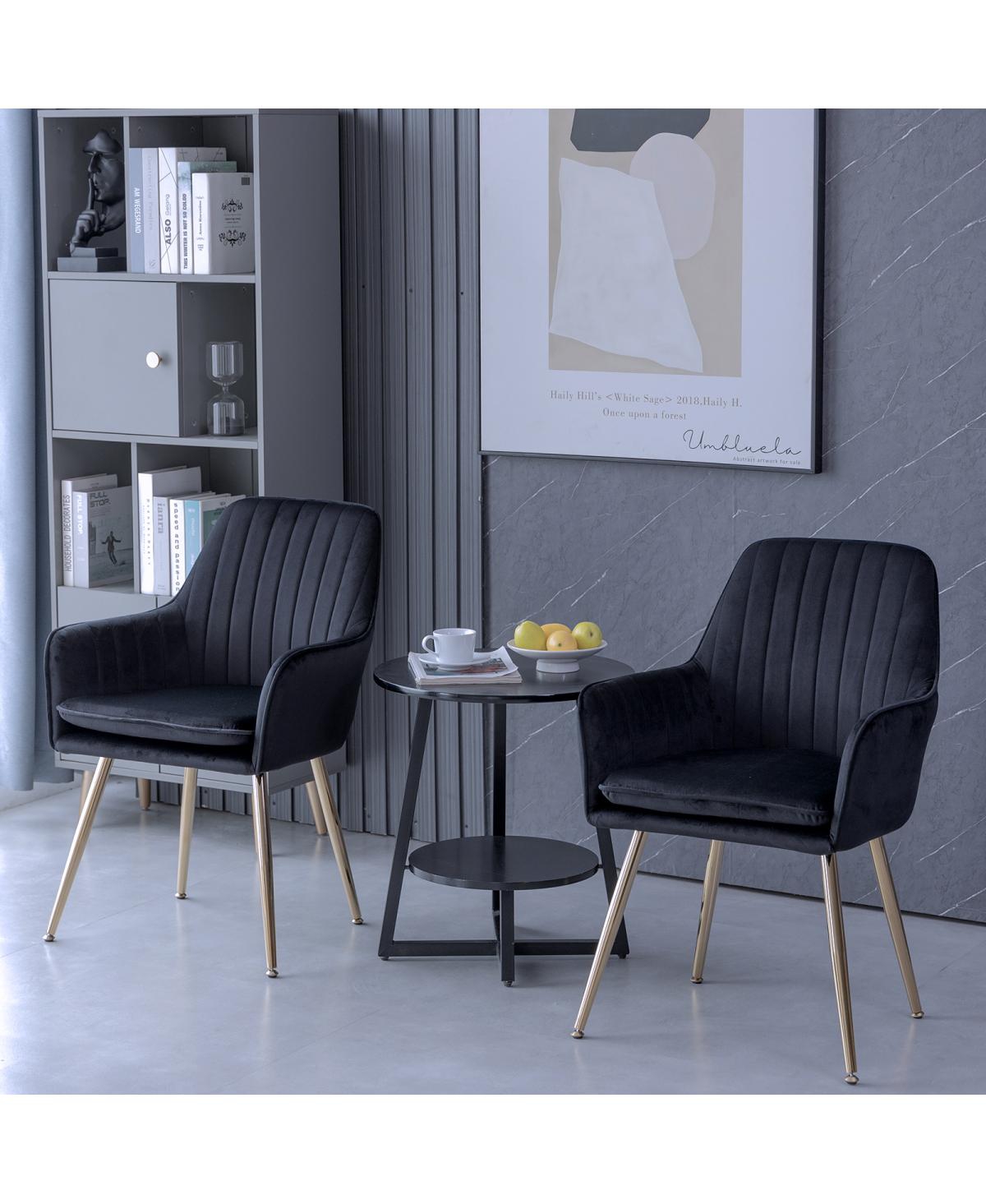 Streamdale Velvet Dining Chairs (Set of 2) - Black, Gold Legs