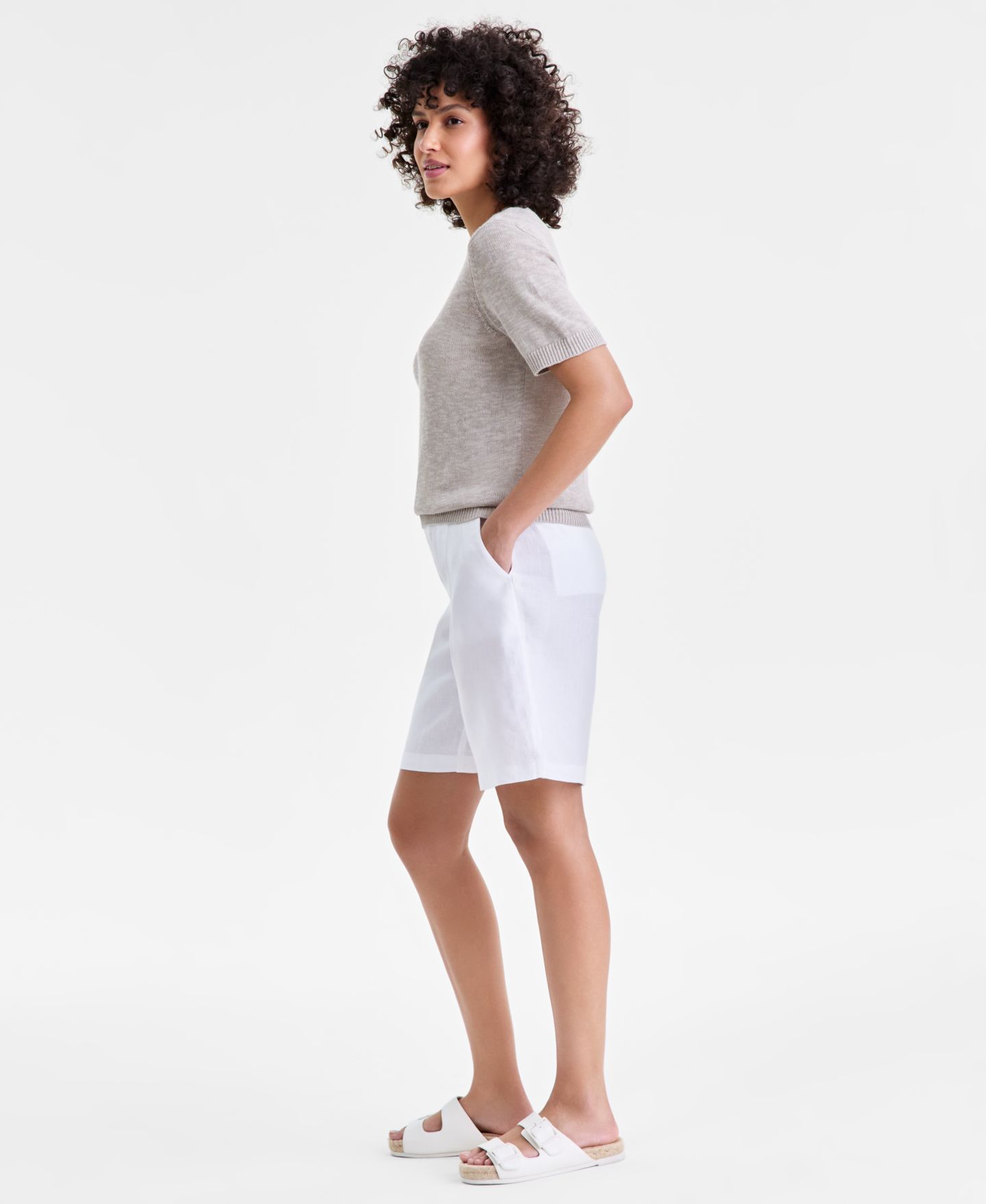 Женские шорты Charter Club 100% Linen Bermuda Shorts, Macy's Exclusive, цвет: Яркий белый — фото 2