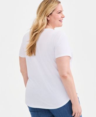 Plus Size Perfect Short-Sleeve Open-Crewneck T-Shirt