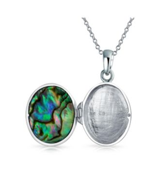 Keepsake Abalone or Mother Of Pearl Shell Oval Tree Of Life Locket Holds Photos Pendant Necklace Sterling Silver