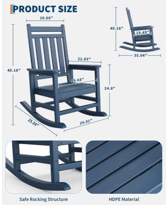 Poly Lumber Rocking Chair Outdoor Set of 4 - HDPE High Back Porch Rocker Chairs for Adults
