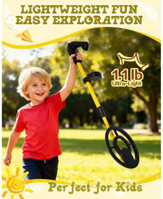 Kids Metal Detector with 7.4 Inch Waterproof Coil & LCD Display, 1.1lb Lightweight, 24-35 Inch Adjustable Foldable for Boys & Girls