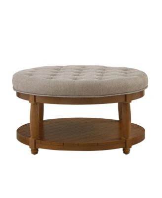 Streamdale Large Tufted Linen Ottoman Coffee Table with Wood Shelf Storage