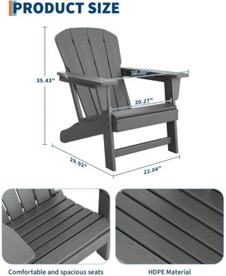 Modern HDPE Plastic Adirondack Chair Set of 4 - Oversize 380 LB Poly Lumber Weather Resistant Firepit Chair - Outdoor Patio Chairs