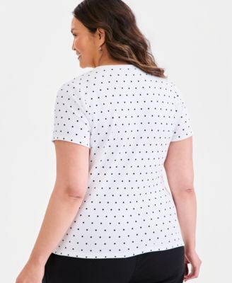 Plus Size Printed Short-Sleeve Henley Top
