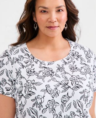 Women's Plus Size Printed  Short-Sleeve Scoop-Neck Top