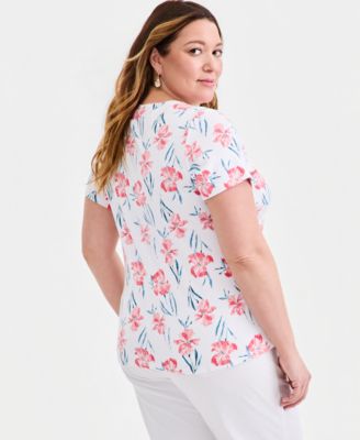 Women's Plus Size Printed Short-Sleeve Scoop-Neck Top, Macy's  Exclusive