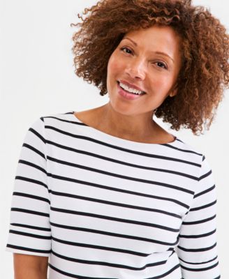 Women's Printed Boat-Neck Elbow-Sleeve Top