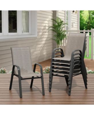 Patio Chairs Set of 6, Outdoor Stackable Dining Chairs with Textilene Fabric