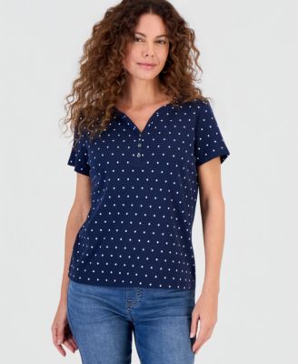 Women's Printed Short-Sleeve Henley Top