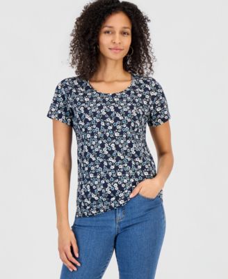 Women's Printed Short-Sleeve Scoop-Neck Top