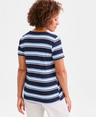 Women's Striped Lace-Up Short-Sleeve Top