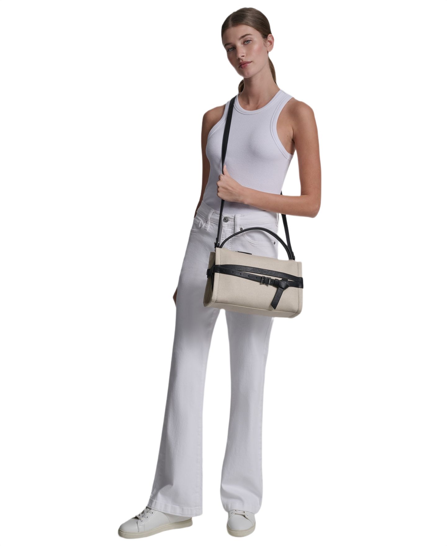 Женская сумка DKNY Bridie Silver-Tone Hardware Small Crossbody, цвет: Натуральный / Чёрный — фото 6