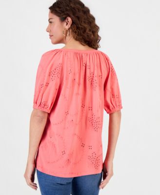 Women's Short-Sleeve Eyelet Knit Top