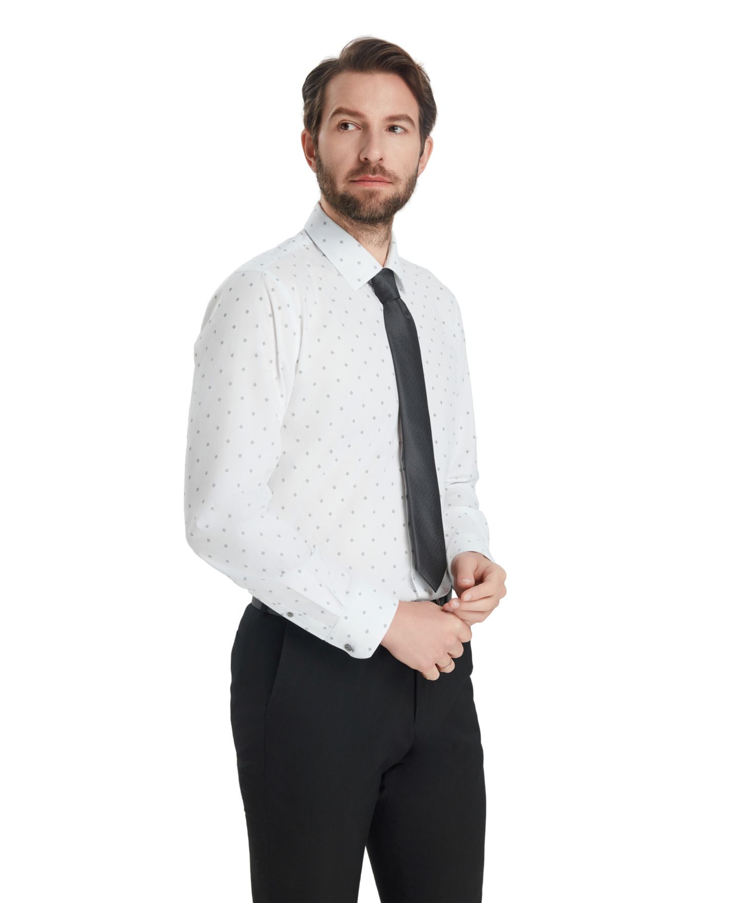 Мужская рубашка Alfani Slim-Fit Geometric Pattern Dress Shirt, цвет: Белый — фото 1
