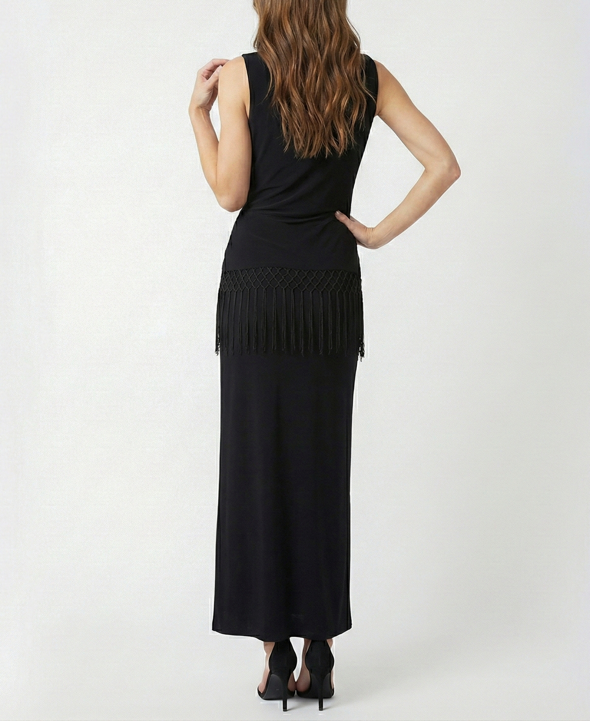 Taylor Women's Fringe Detail Peplum Cowl Neck Fit & Flare Dress