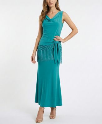 Women's Fringe Detail Peplum Cowl Neck Fit & Flare Dress