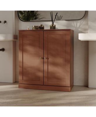 100% Solid Wood 32" Bathroom Storage Cabinet with Shaker Doors, 2-Drawers & Adjustable Shelves