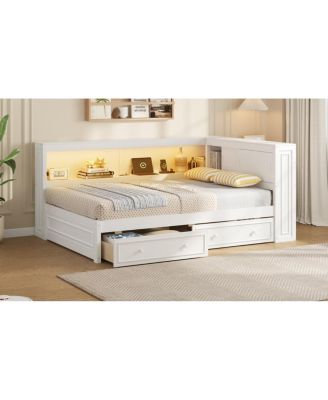 Streamdale Full Size Wood Daybed with Storage Shelves, USB, LED, and 2 Drawers