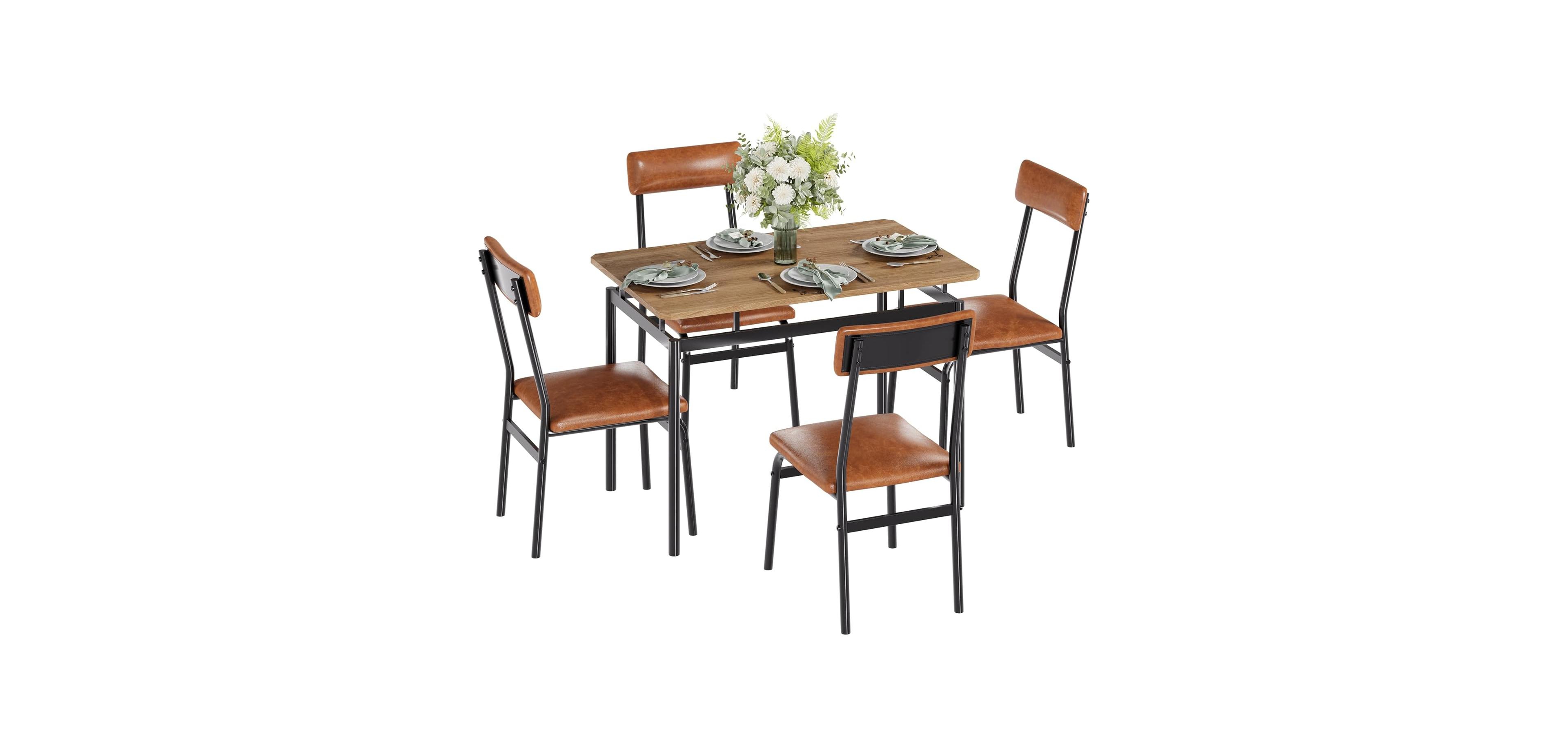 gaomon Dining Table Set for 4 5 Piece Wooden Dining Table and Chairs 4 Pu Upholstered Chair Modern Metal Frame Dinette Set for Dining Room Home Dinner