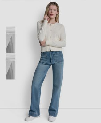 Women's Crewneck Front-Enamel Button Cardigan